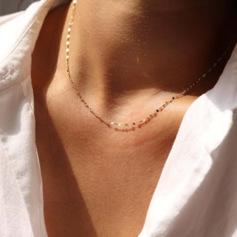 Dainty Gold Plated Chain Necklace Minimalist Chic Adjustable Length - Picture 5 of 8